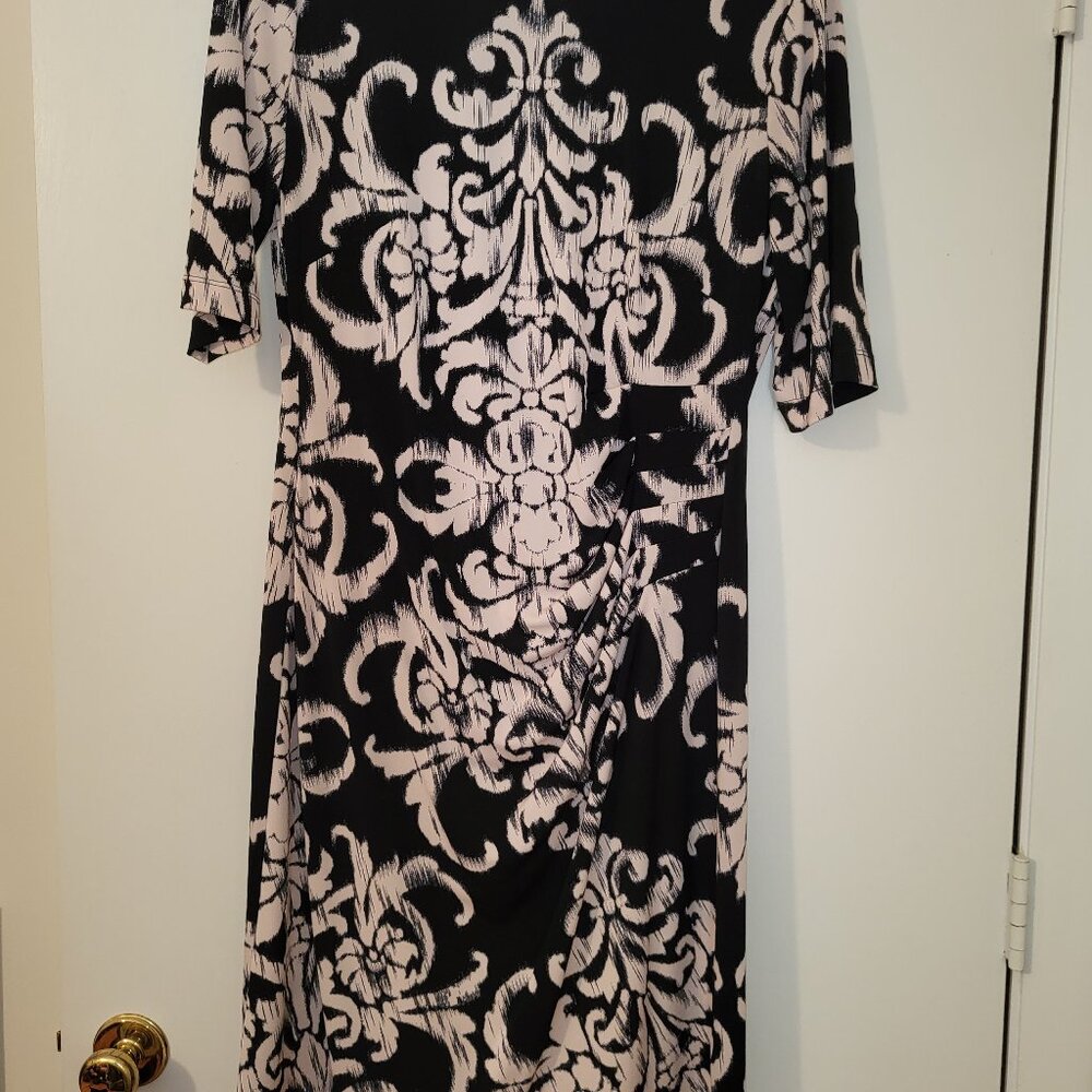 Connected Apparel Pink/Black Floral Dress, Size 14